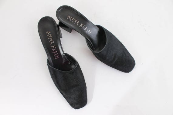 Vintage Calf Hair Black Block Heel Mules Made in … - image 4
