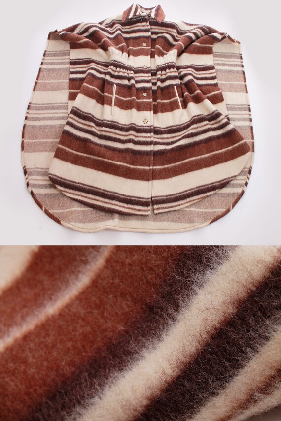 Vintage Striped Virgin Wool Ivory and Brown Heavy… - image 8