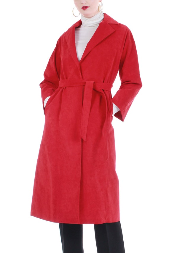 70s 80s Gino Rossi Red UltraSuede Belted Duster J… - image 3