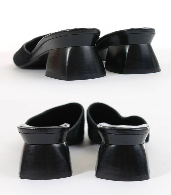Vintage Calf Hair Black Block Heel Mules Made in … - image 6