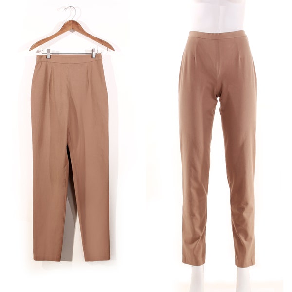 1990s Camel Brown Stretch Pants High Waist Tapered Leg Size 2-4 / 25.5" waist / 31" inseam