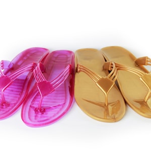 80s Vintage Gold and Purple Jelly Thong Sandals Subtle Metallic Two Pairs Marked Size 8