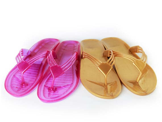 80s Vintage Gold and Purple Jelly Thong Sandals Subtle Metallic Two Pairs  Marked Size 8 - Etsy