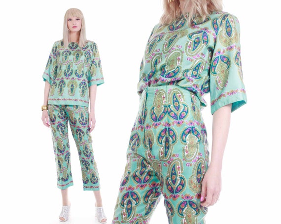 60s Vintage Alex Coleman Silky Paisley 2pc High Wa