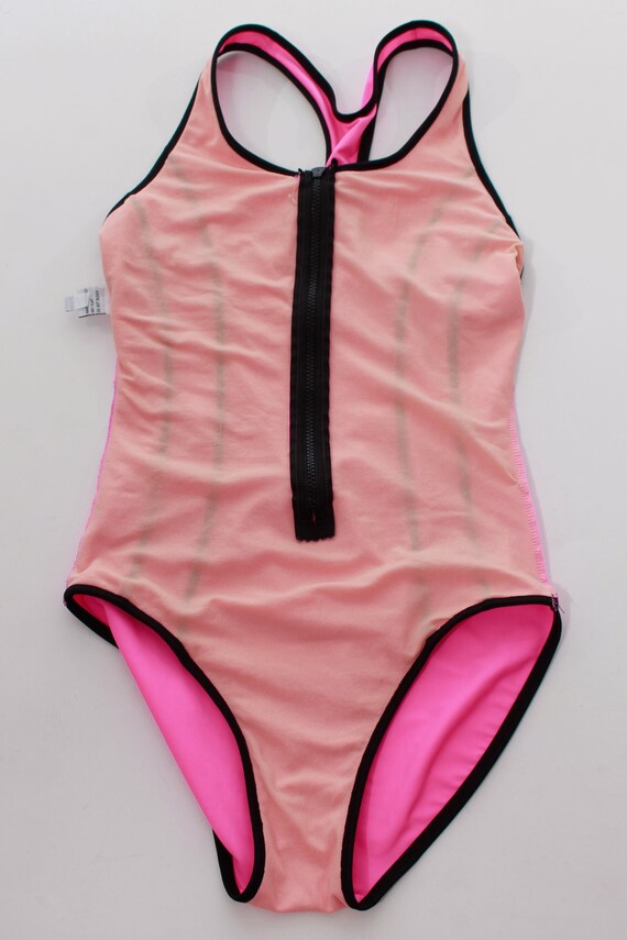 Vintage 90s NEON PINK Zippered One Piece Swimsuit… - image 6