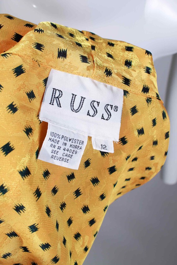 80s Silky Yellow and Black PLUNGE Shawl Collar Bl… - image 8