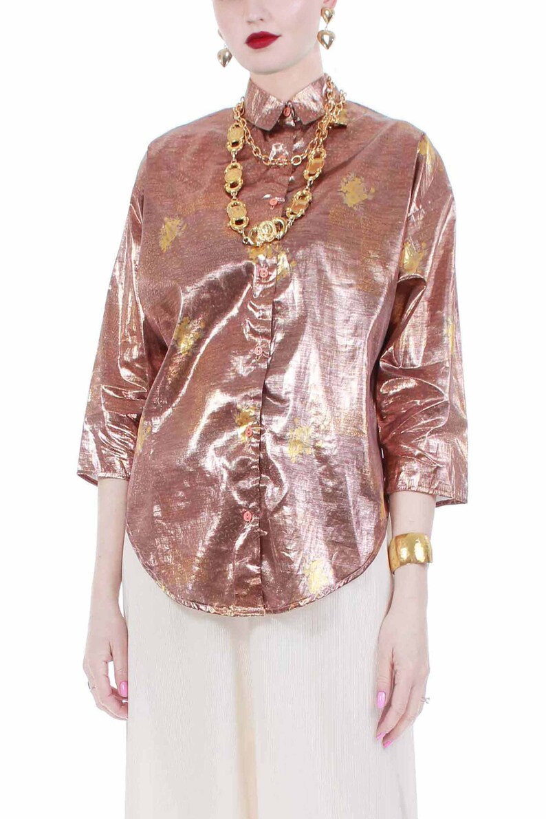 80s Rose Gold Metallic Batwing Blouse Womens Size | Etsy