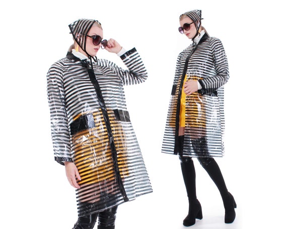 60s Vintage Japanese Vinyl Raincoat with Head Scar