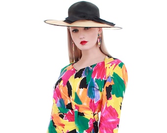 Vintage Wide Brim Straw Hat with Bow