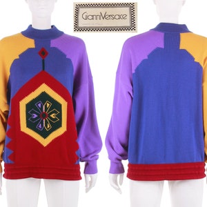 Vintage Gianni Versace Wool Color Block Sweater Made in Italy Size XL