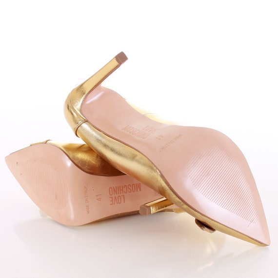 Gold Metallic LOVE MOSCHINO High Heel Leather Pum… - image 8