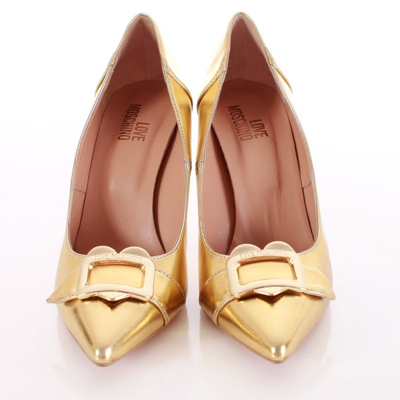 Gold Metallic LOVE MOSCHINO High Heel Leather Pum… - image 5