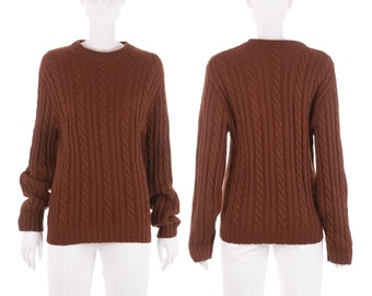 60s Vintage Pendleton Virgin Wool Cable Knit Rust Brown Sweater Marcado tamaño XL se ajusta Medio