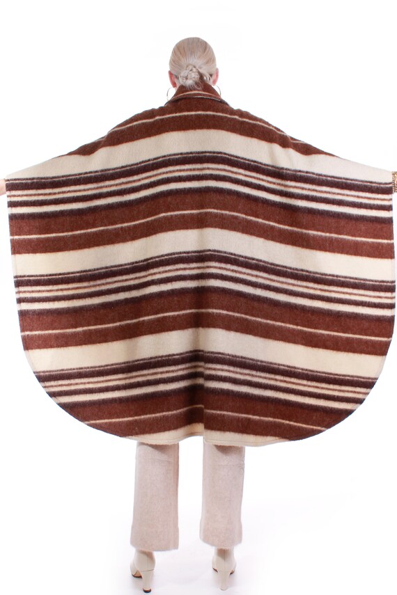 Vintage Striped Virgin Wool Ivory and Brown Heavy… - image 5
