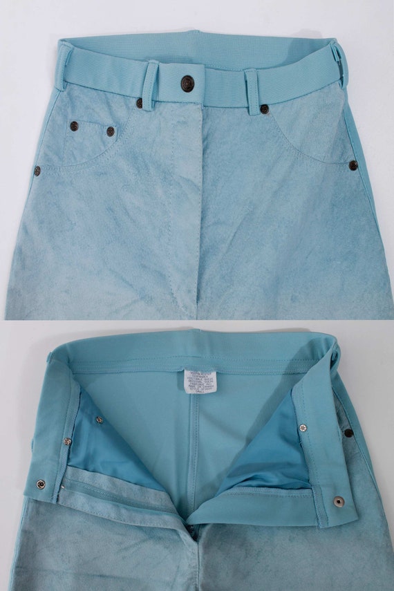 90s Pastel Blue Suede High Waist Stretch Pants - image 6