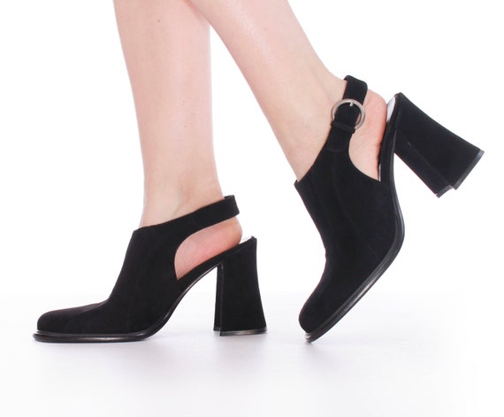 90s Black Slingback Suede Mules Made in Italy Size
