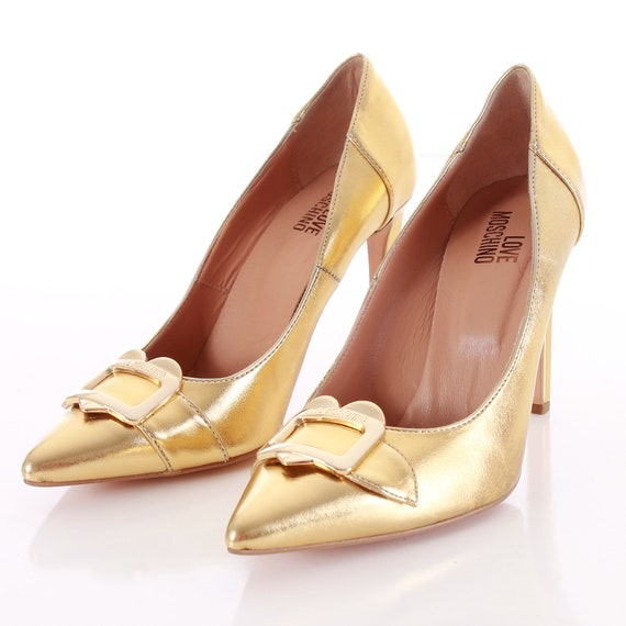 Gold Metallic LOVE MOSCHINO High Heel Leather Pum… - image 1