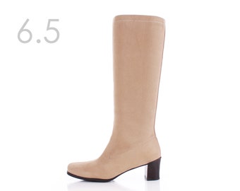 Vintage Camel Faux Suede Stretch Knee High Boots Women's Size 6.5 USA