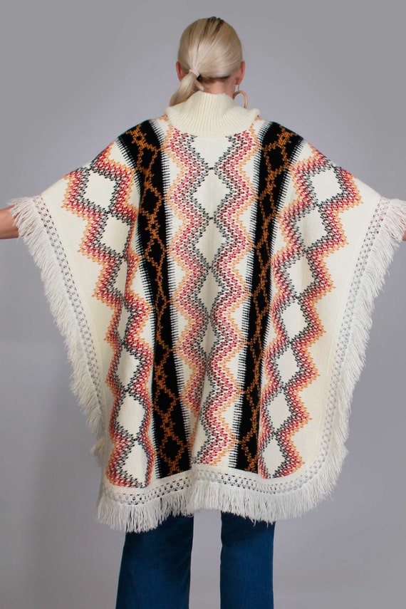 Vintage 70s Southwestern Knitted Poncho Sweater O… - image 4