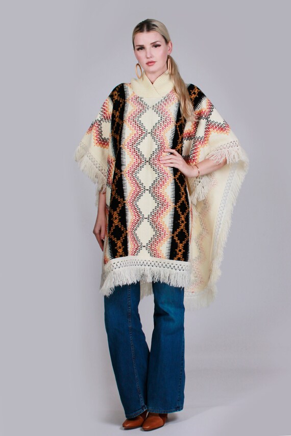 Vintage 70s Southwestern Knitted Poncho Sweater On