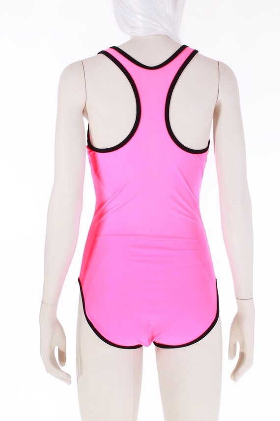 Vintage 90s NEON PINK Zippered One Piece Swimsuit… - image 3