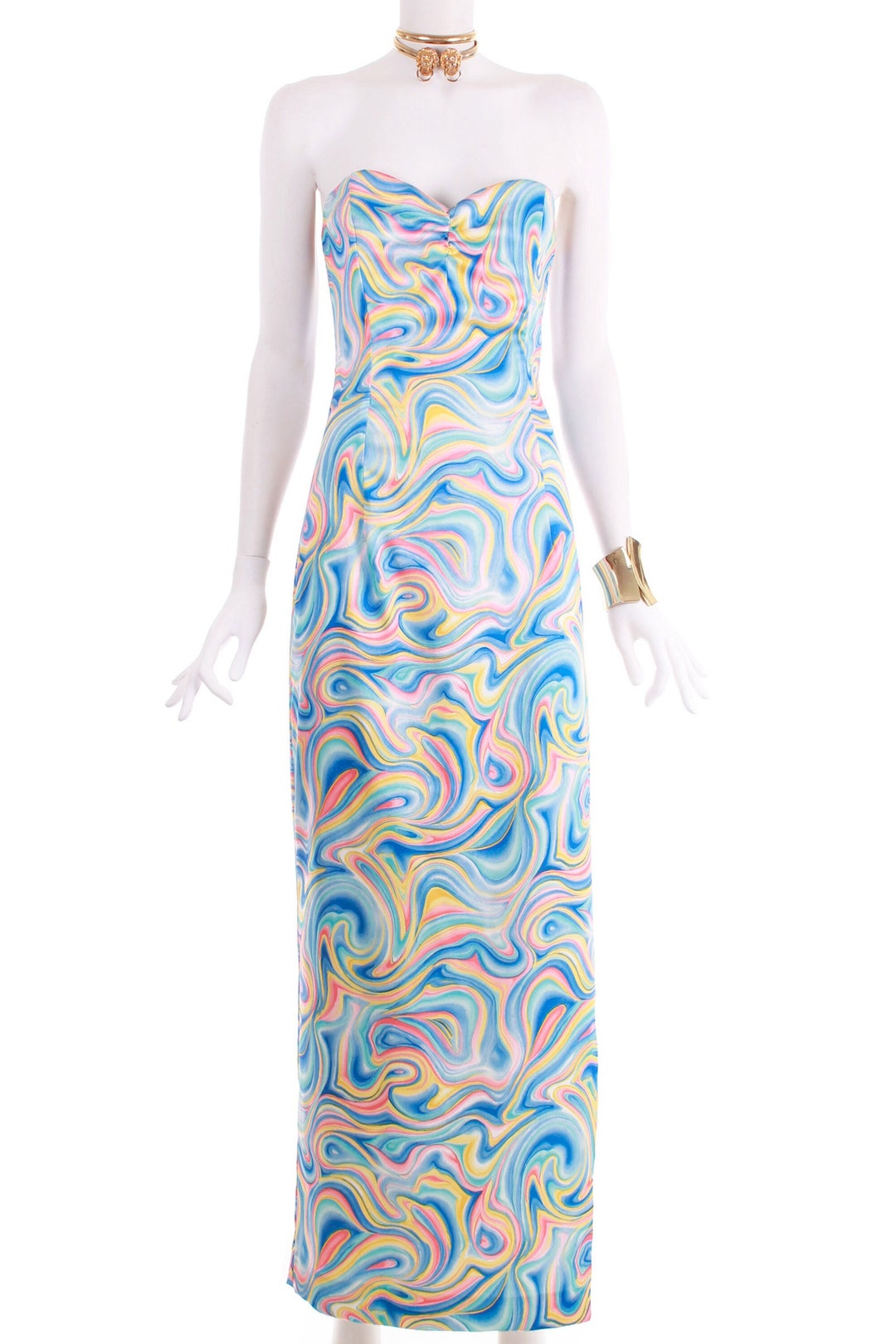 90s Jessica Mcclintock Rainbow Swirl Strapless Maxi Dress Size Small / 5 /  32-34" Bust - Etsy Israel