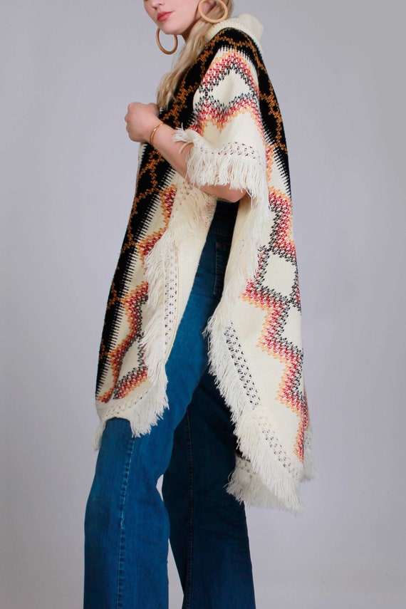 Vintage 70s Southwestern Knitted Poncho Sweater O… - image 3