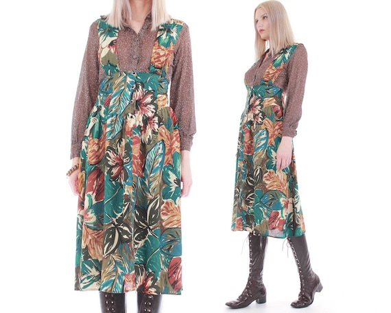 80s Tropical Print Jumper Dress