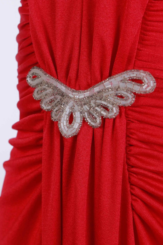 70s Disco Red Ruched Sparkly Sequin Disco Gown Ma… - image 5