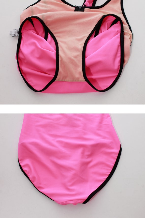 Vintage 90s NEON PINK Zippered One Piece Swimsuit… - image 7