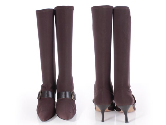 90s Y2K Brown Stretch Knee High High Heel Boots w… - image 3