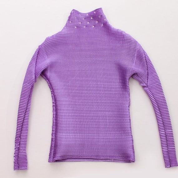 90s Y2K Shiny Purple Crinkle Long Sleeve Top Size… - image 7