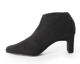 90s Minimal Black Stretch Fabric Minimalist Ankle Boots by Villager Women's USA Size 7 M