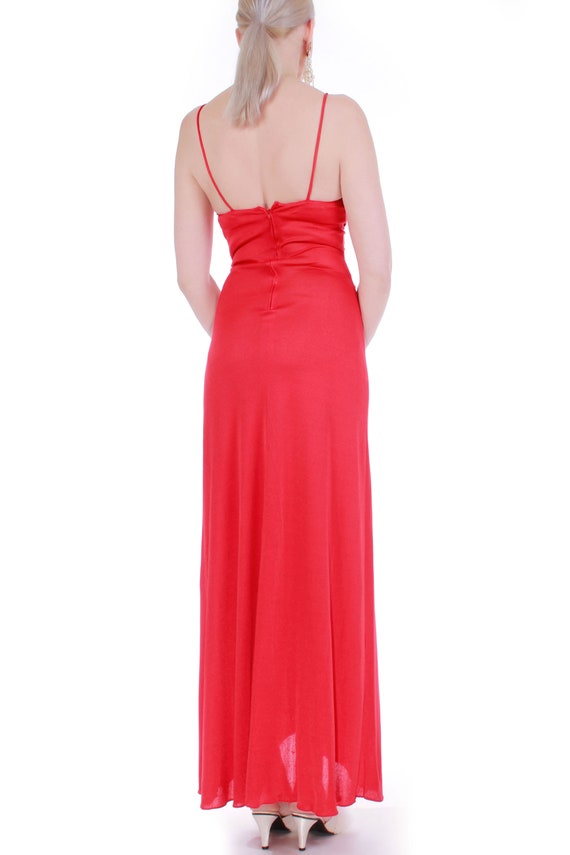 70s Disco Red Ruched Sparkly Sequin Disco Gown Ma… - image 4