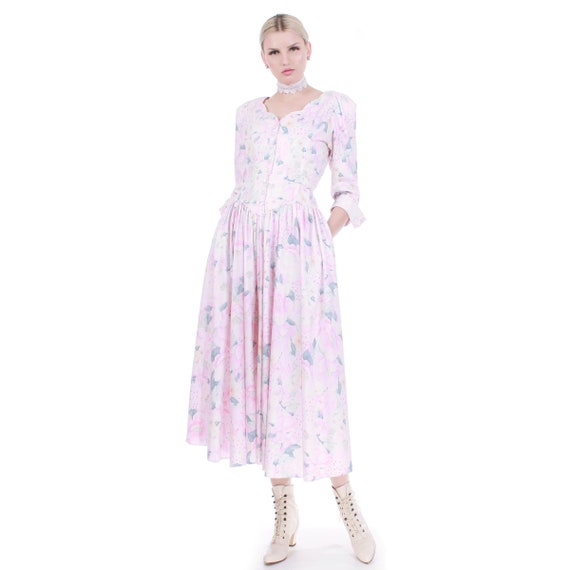 1990s Vintage Expo Pink Floral Cotton Dress Women's Size 10...39" bust...34" waist