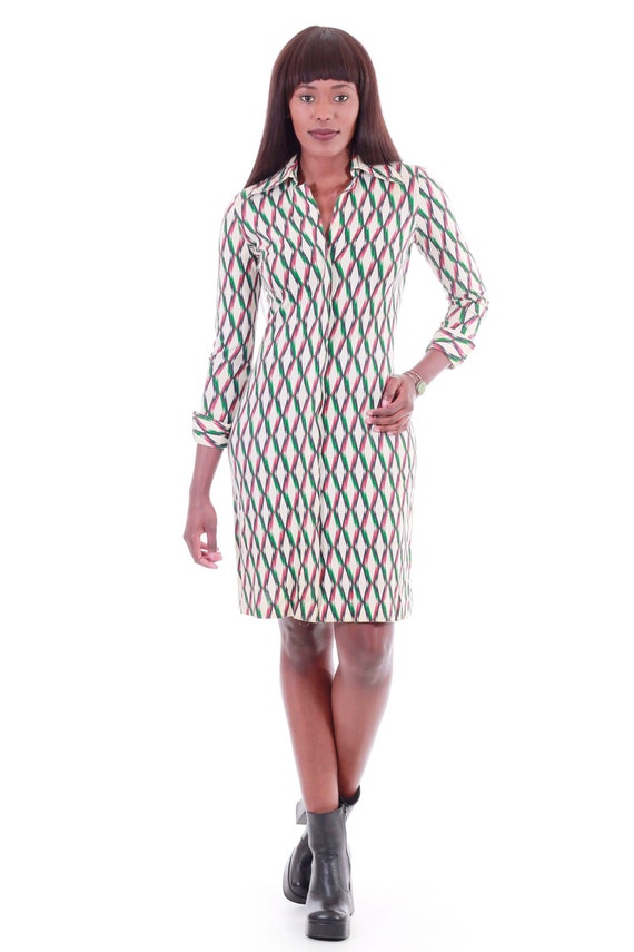 1970s Diane Von Furstenberg Op-Art Collared Cotton