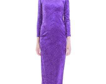 Vintage Purple Velvet Bodycon Dress, Gold Studs, Size Small