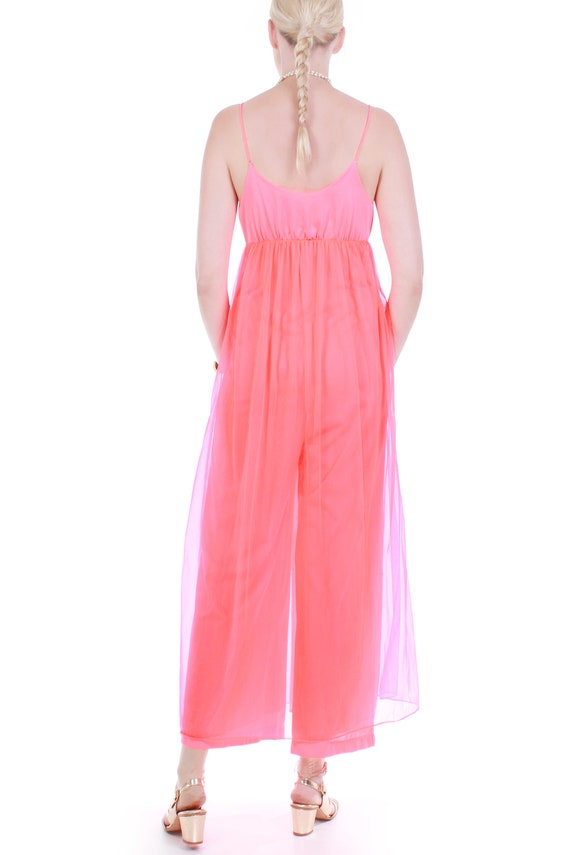 60s Coral Pink Sheer Double Layer Nylon Jumpsuit … - image 5