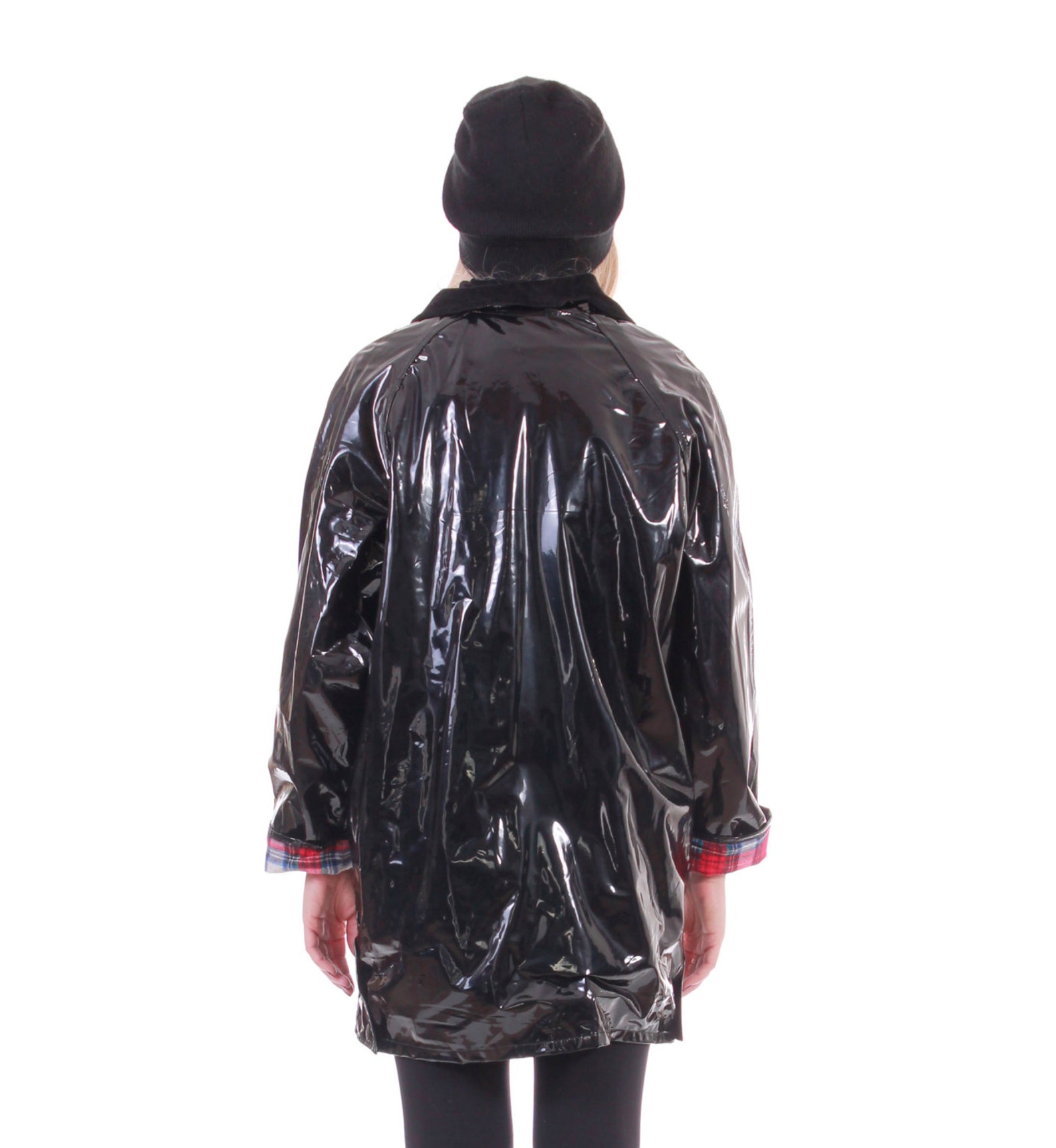 Black Plaid PVC Raincoat Shiny Goth Hipster Slicker Hipster | Etsy
