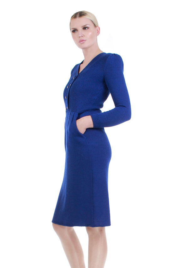 Vintage ST. JOHN Wool Knit Dress Deep Royal Blue … - image 2