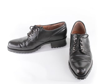 Zapatos Oxford de piel negra vintage con tacón de bloque y cordones, estilo puntiagudo, para hombre, talla 44