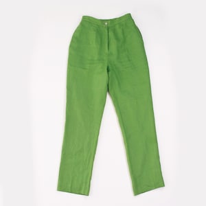 Vintage Green Linen High Waist Pants Size 10 / 27-30&quot; waist / 40&quot; hips / 29.5&quot; inseam