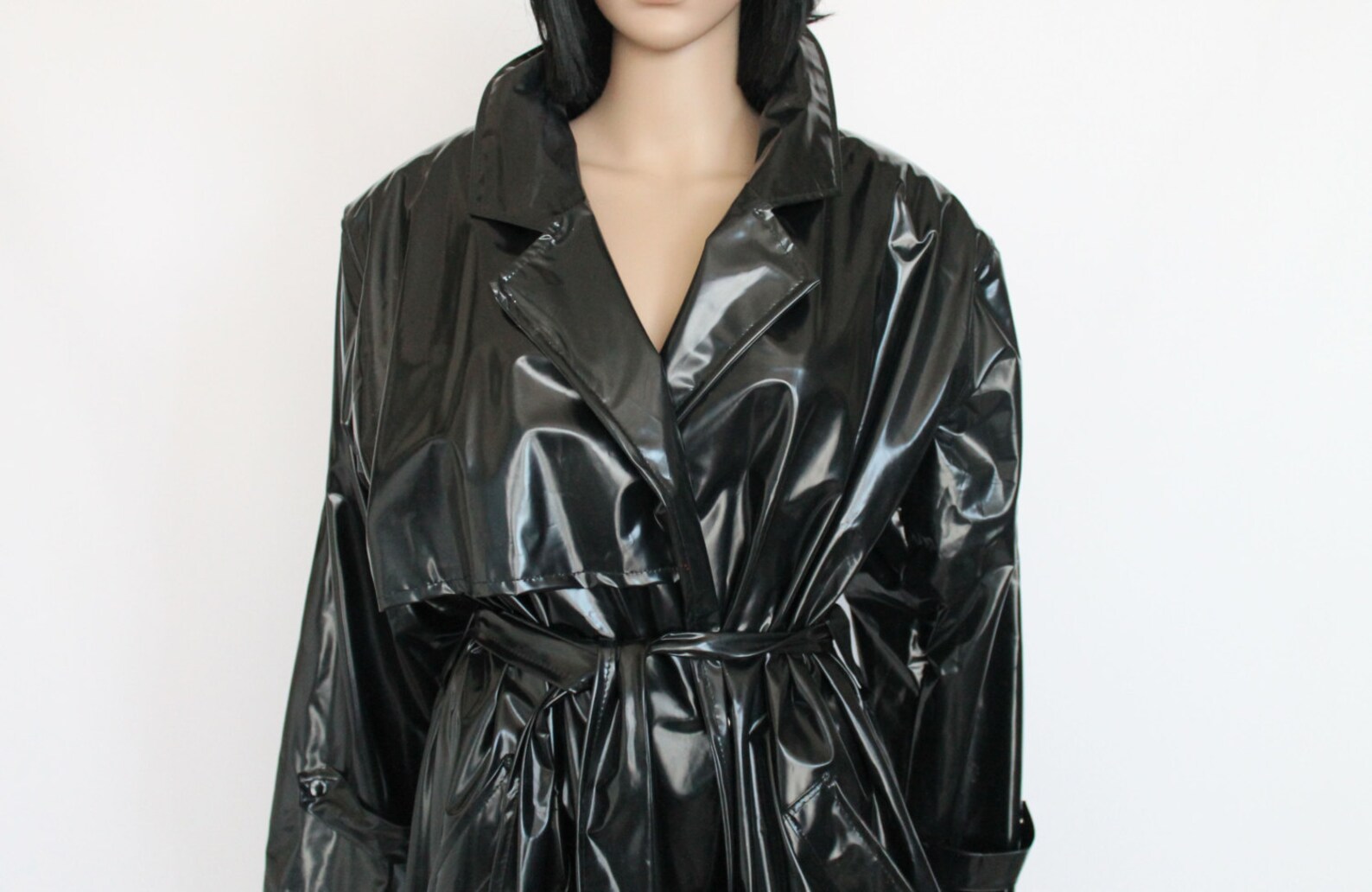 Taille moyenne de M/L vinyle noir trenchcoat Long Maxi pluie Etsy