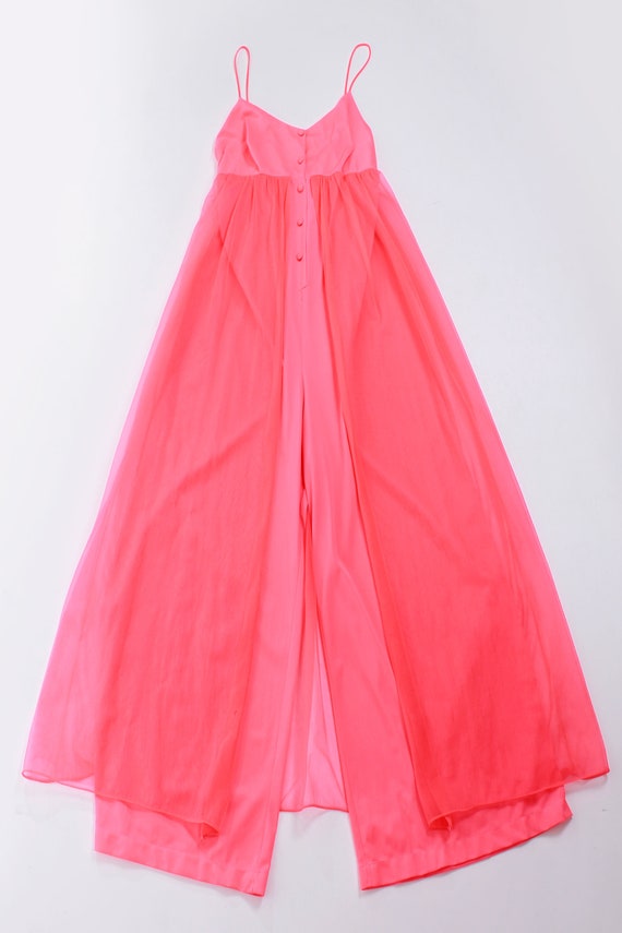 60s Coral Pink Sheer Double Layer Nylon Jumpsuit … - image 2
