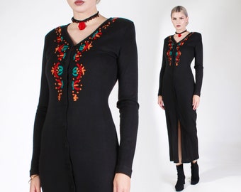Vtg Saint Tropez West Long Sleeve Black Maxi Dress Size 4 / 6 / XS / Small / 34-36" bust / 29-32" waist / 32-36" hips