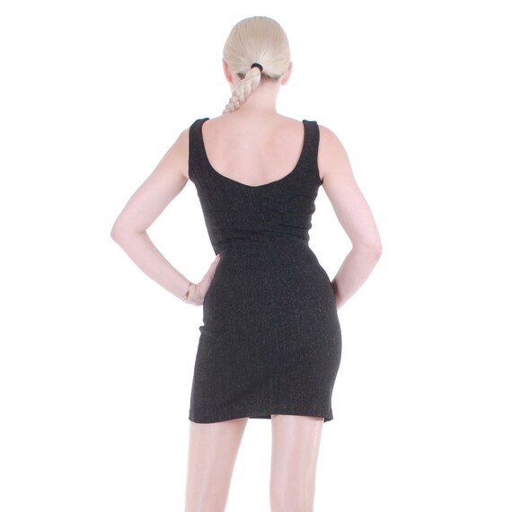 1990s Betsey Johnson Black Glitter Bodycon Dress … - image 2