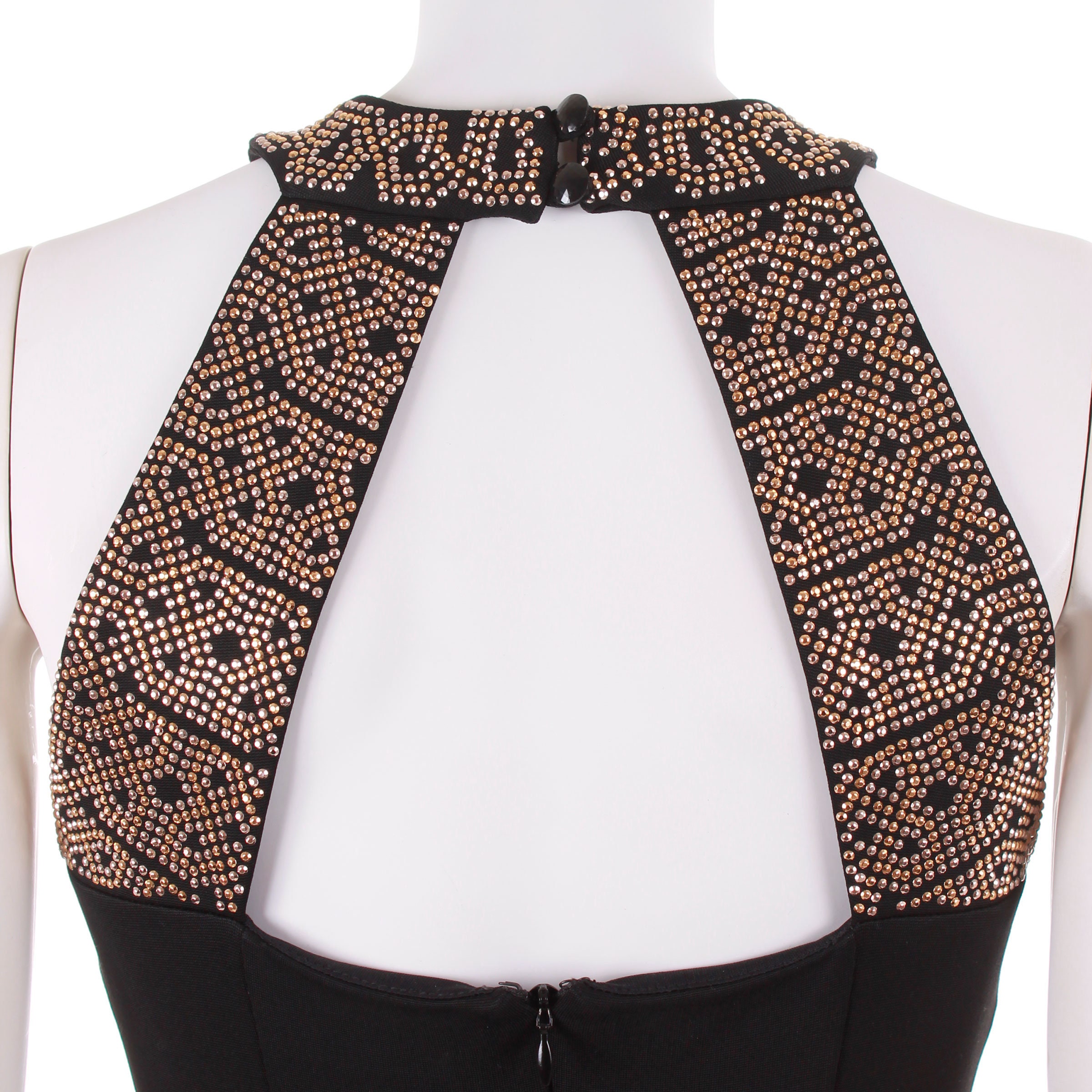 90s Cache Black Studded Gold Bodycon Halter Mini Dress Marked Size 0 /  30-36" Bust - Etsy