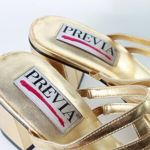 Preva Block Vintage Previa Gold Metallic Cage Block Heel Sandals Women's USA Size 8 ...