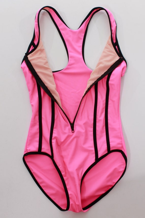 Vintage 90s NEON PINK Zippered One Piece Swimsuit… - image 4