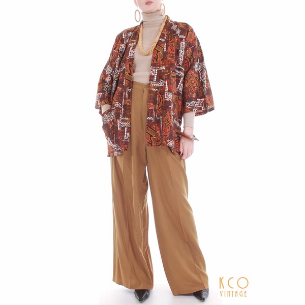70's Vintage Hawaiian Barkcloth Open Front Top